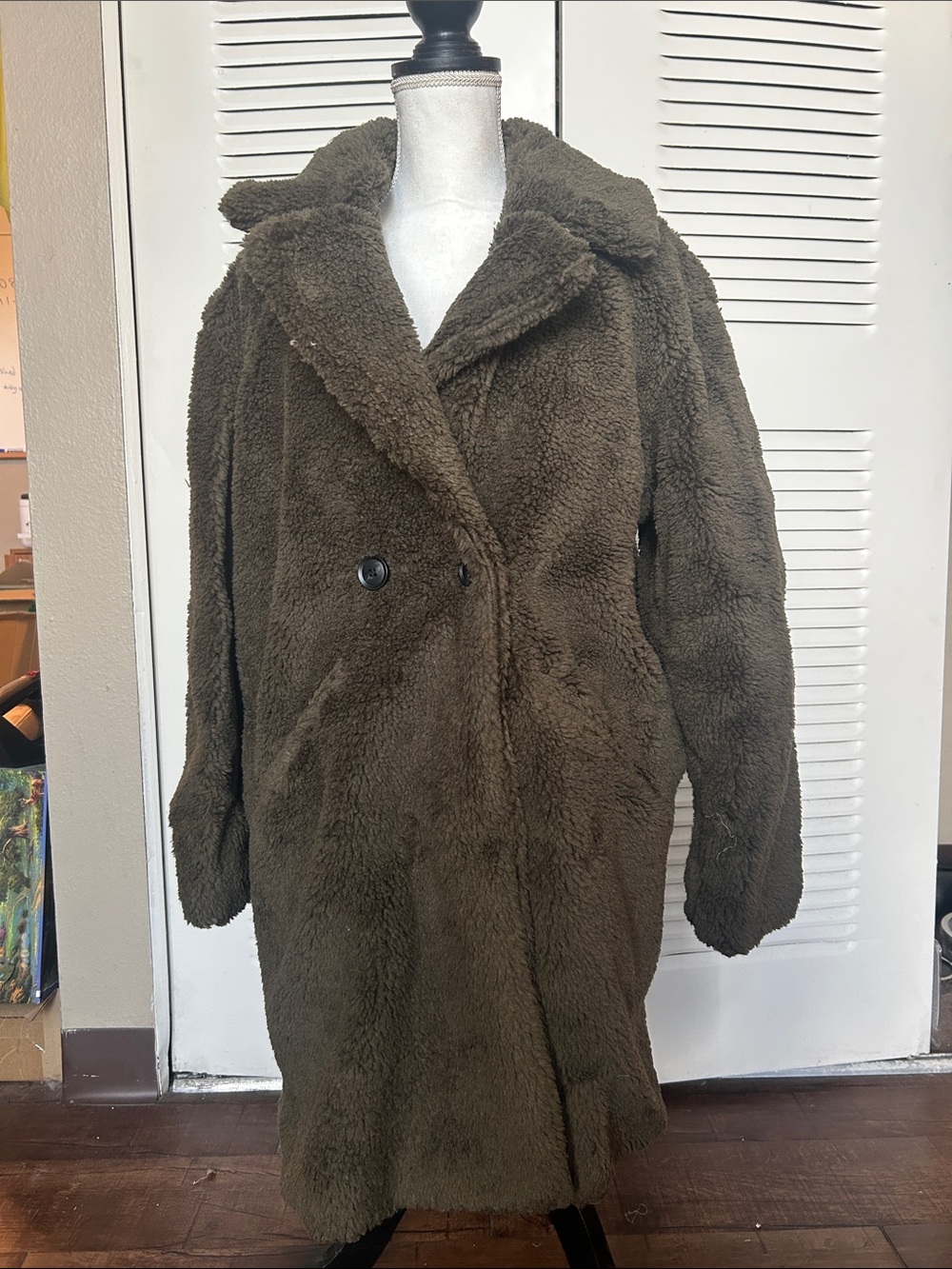 Lucky Brand Olive Teddy Coat with Double-Breasted Buttons